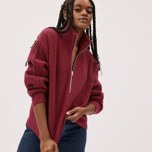 Everlane Felted Merino Half Zip Oxblood Sz M